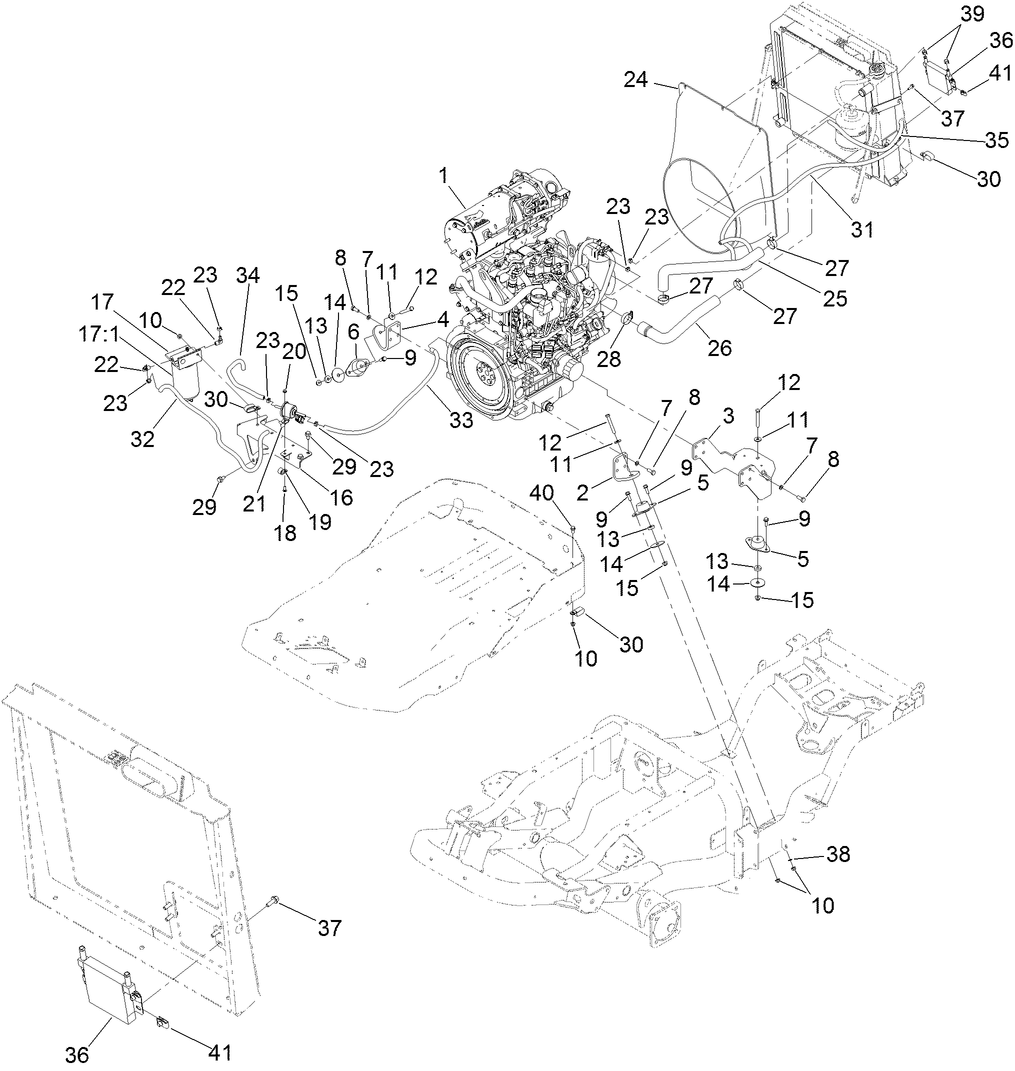 Engine and Radiator Assembly