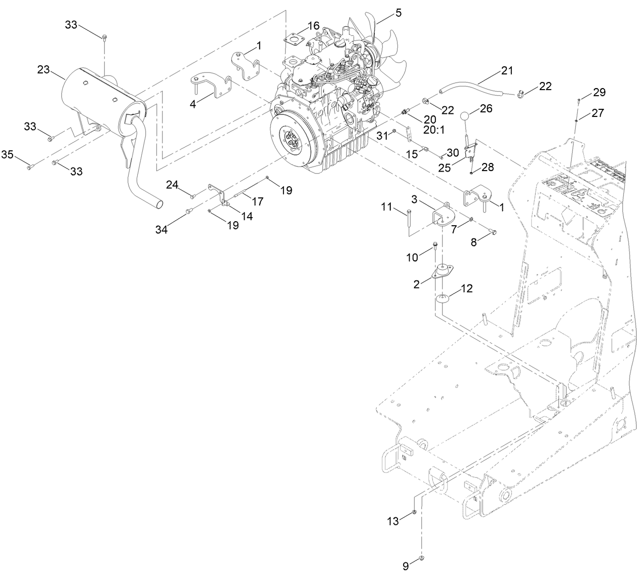Engine Mount and Muffler Assembly