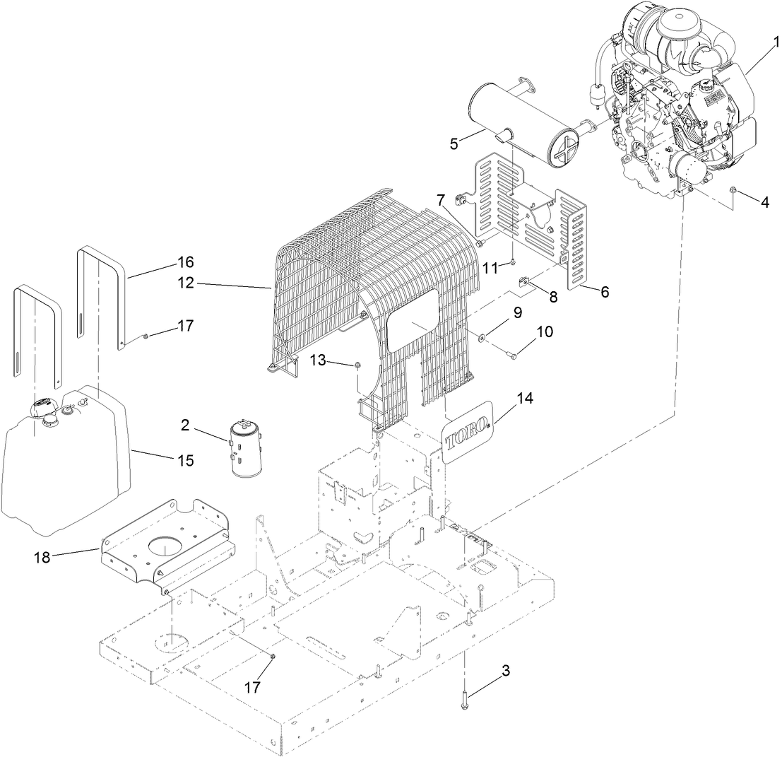 Engine, Muffler and Fuel Tank Assembly
