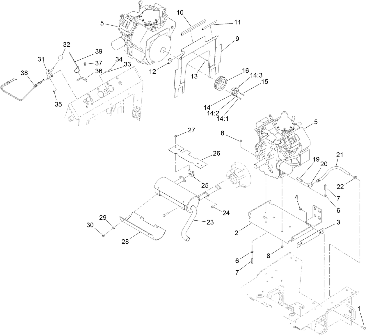 Engine, Exhaust and Control Lever Assembly