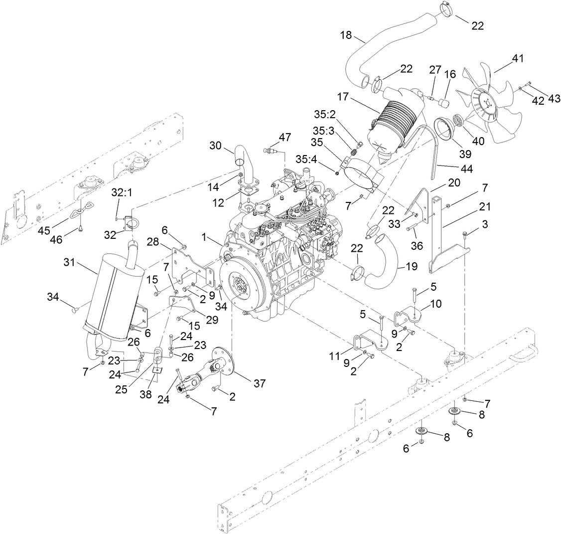 Engine, Muffler and Air Cleaner Assembly