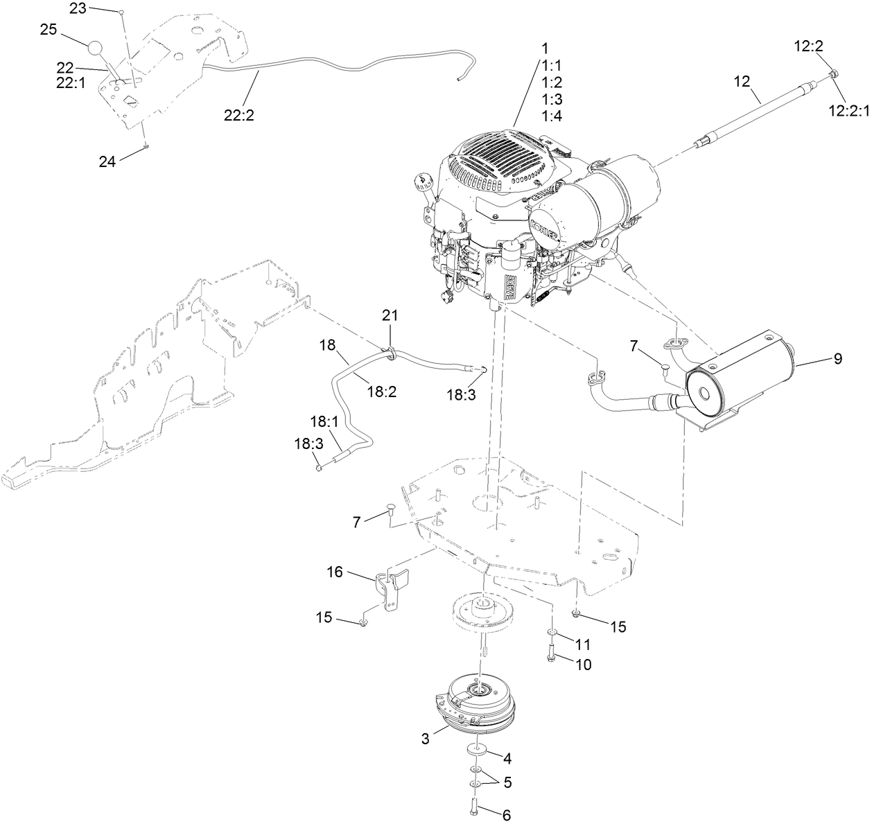 Engine, Clutch and Muffler Assembly