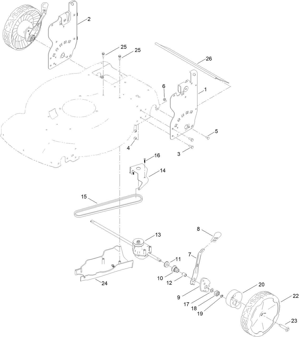 Rear Wheel and Height-of-Cut Assembly