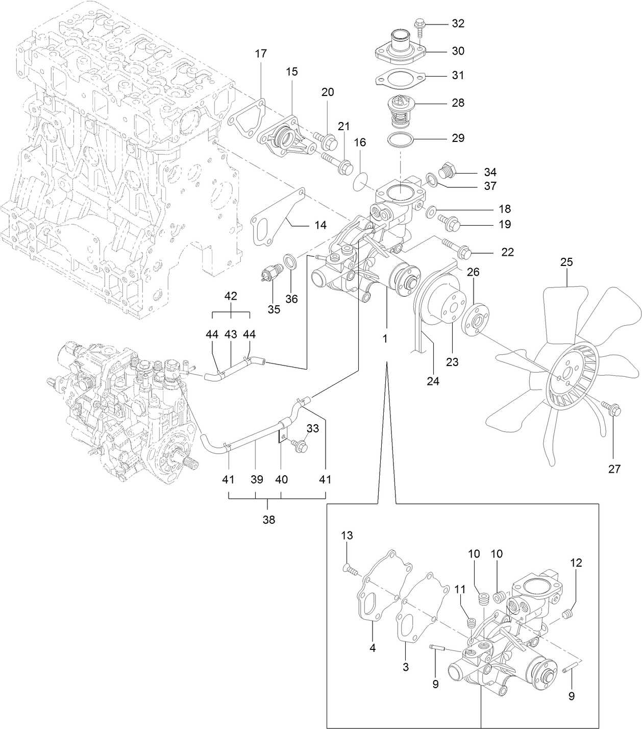 Water Pump and Fan Assembly