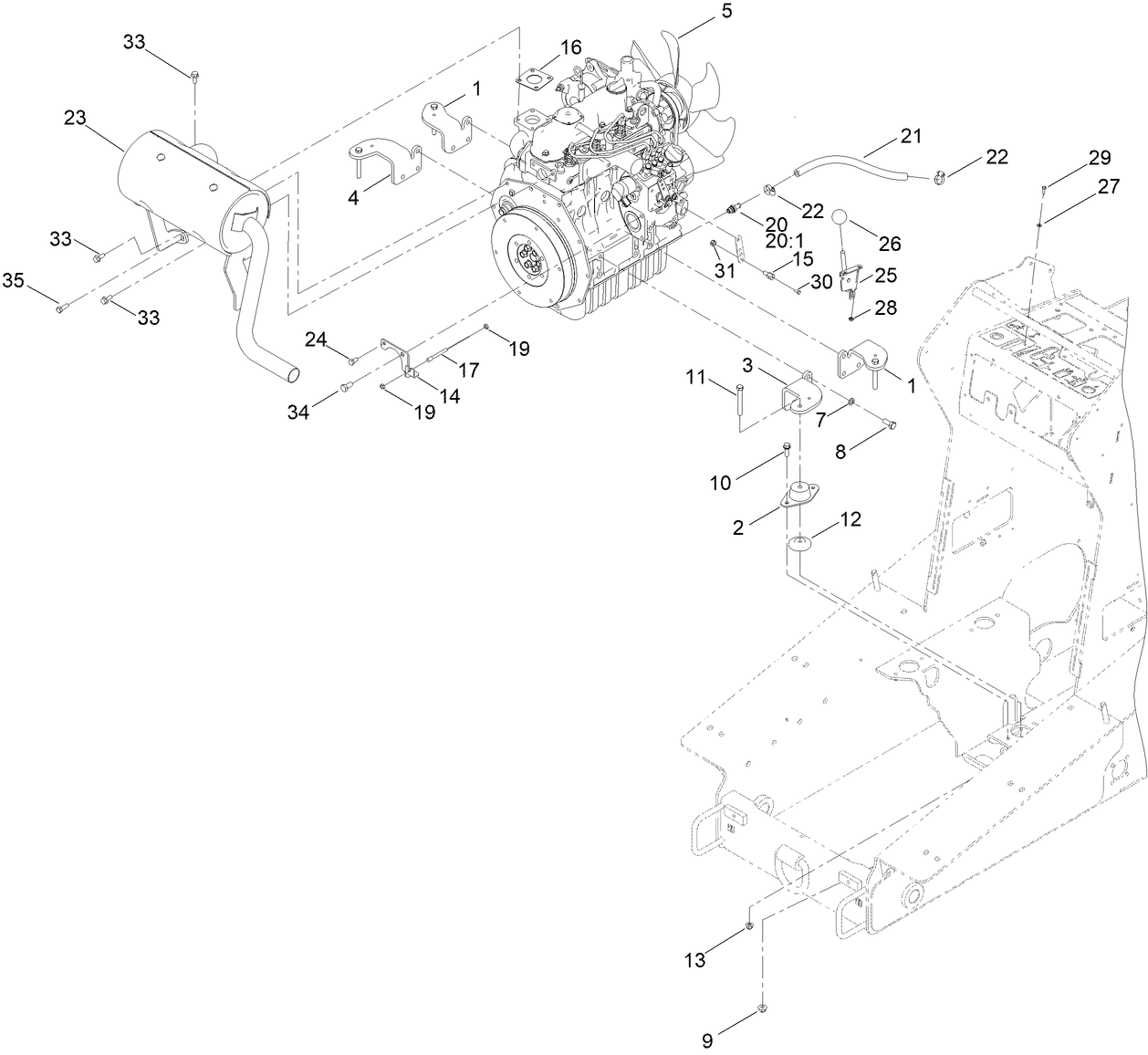 Engine and Muffler Assembly