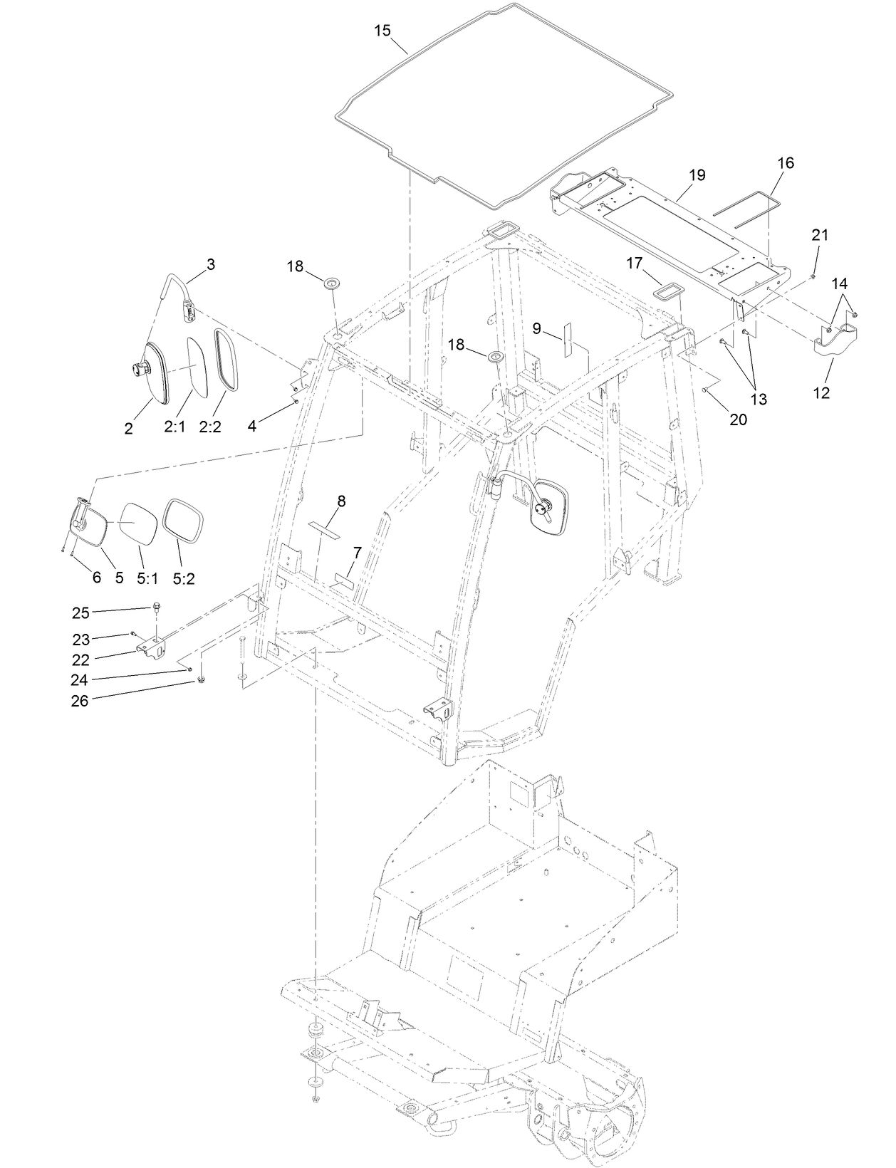 Cab Frame, Mirror and Decal Assembly