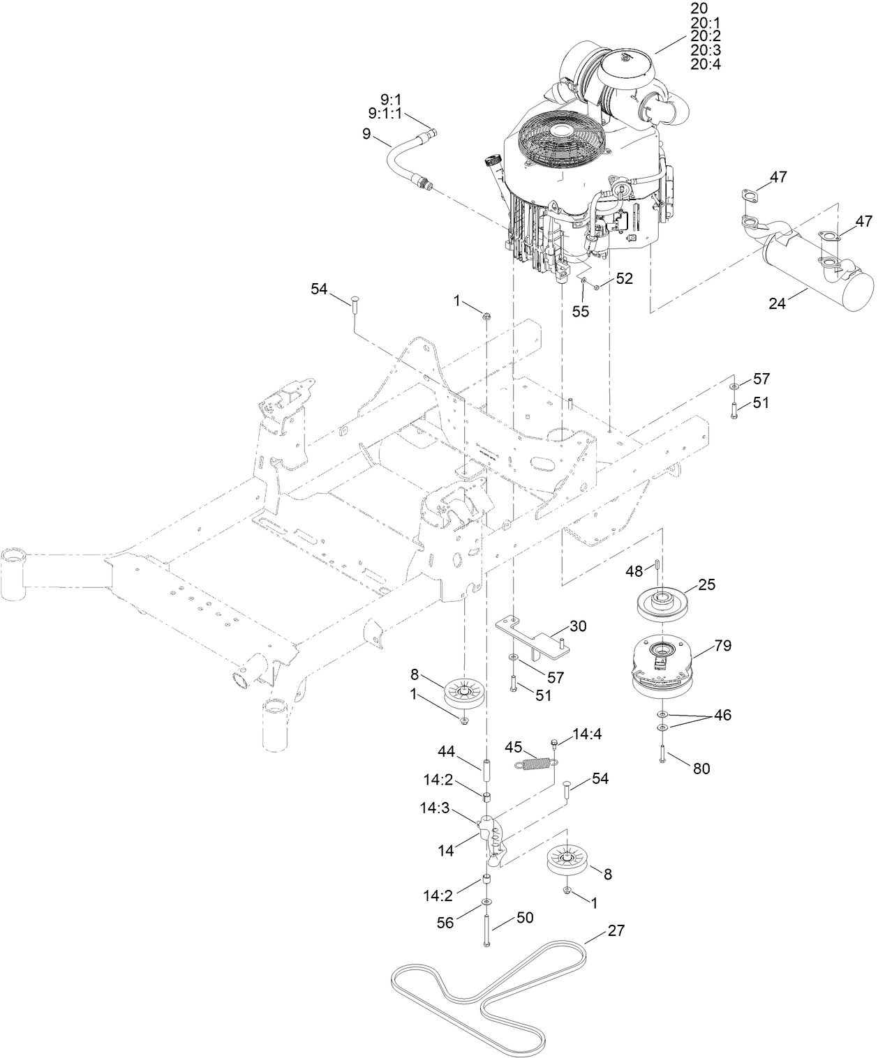 Engine, Clutch and Muffler Assembly