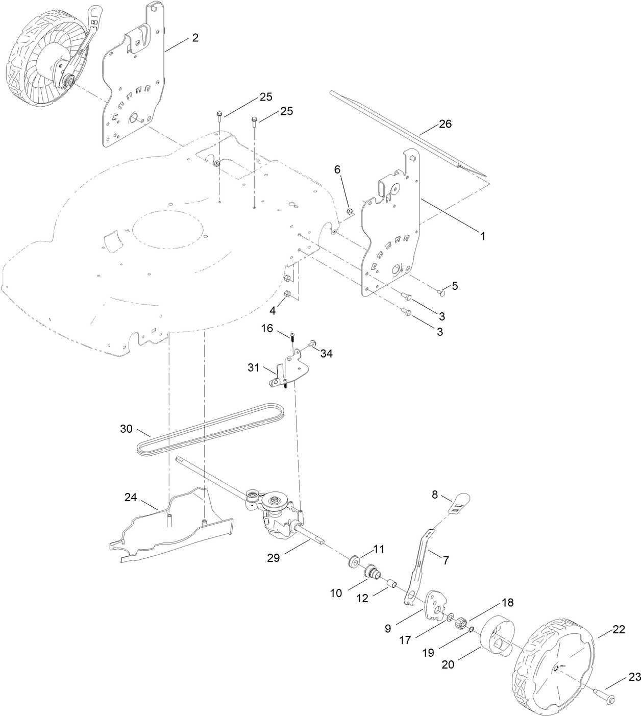 Rear Wheel and Height-of-Cut Assembly