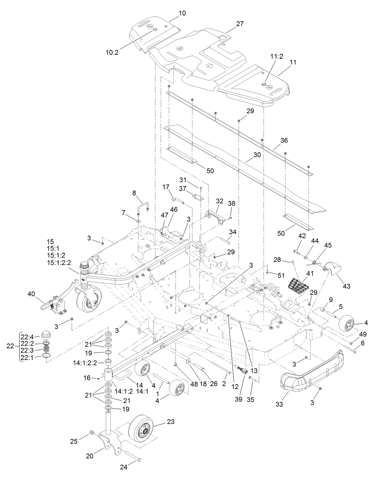 Belt Cover, Caster Arm and Wheel Assembly