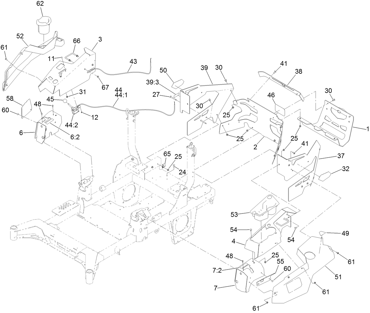 Throttle, Choke Cables and Guard Assembly