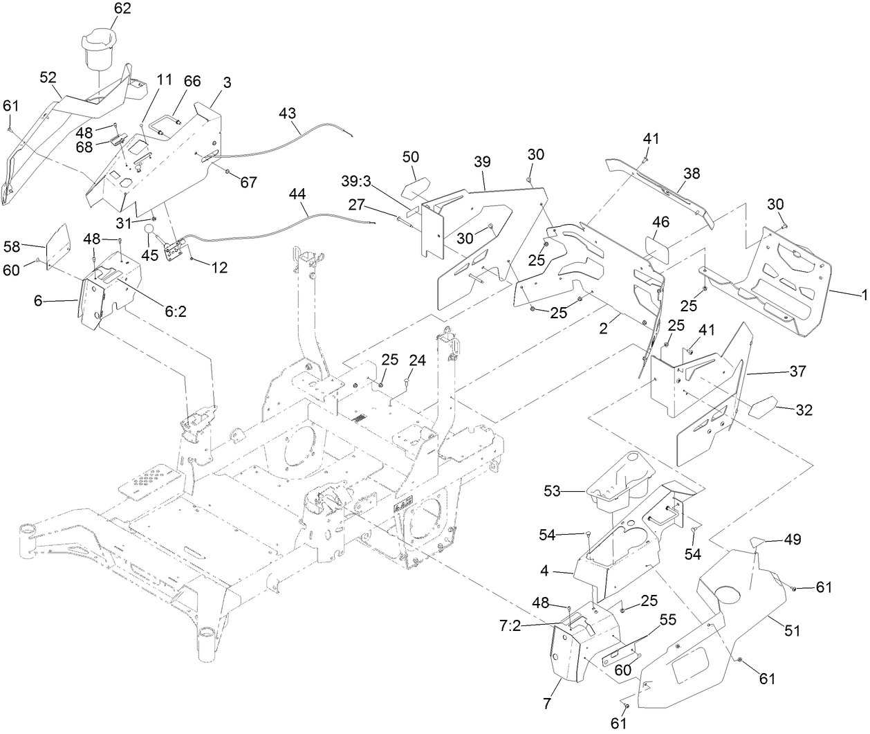 Throttle, Choke Cables and Guard Assembly