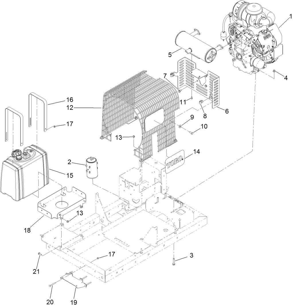 Engine, Muffler and Fuel Tank Assembly