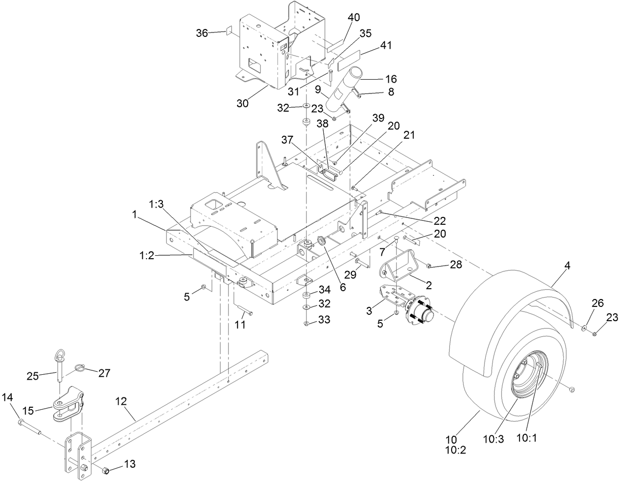 Frame, Wheel, Axle and Hitch Assembly