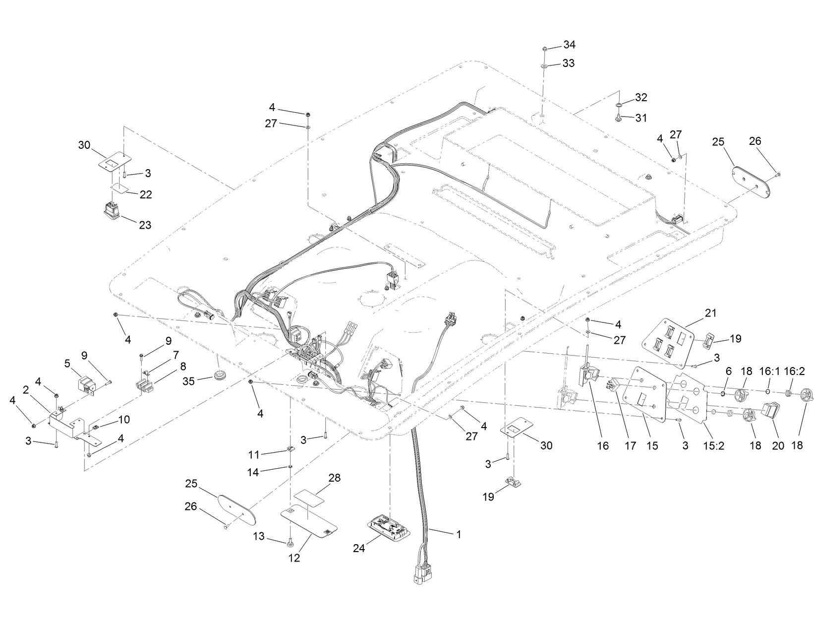 Headliner Wire Harness and Control Assembly