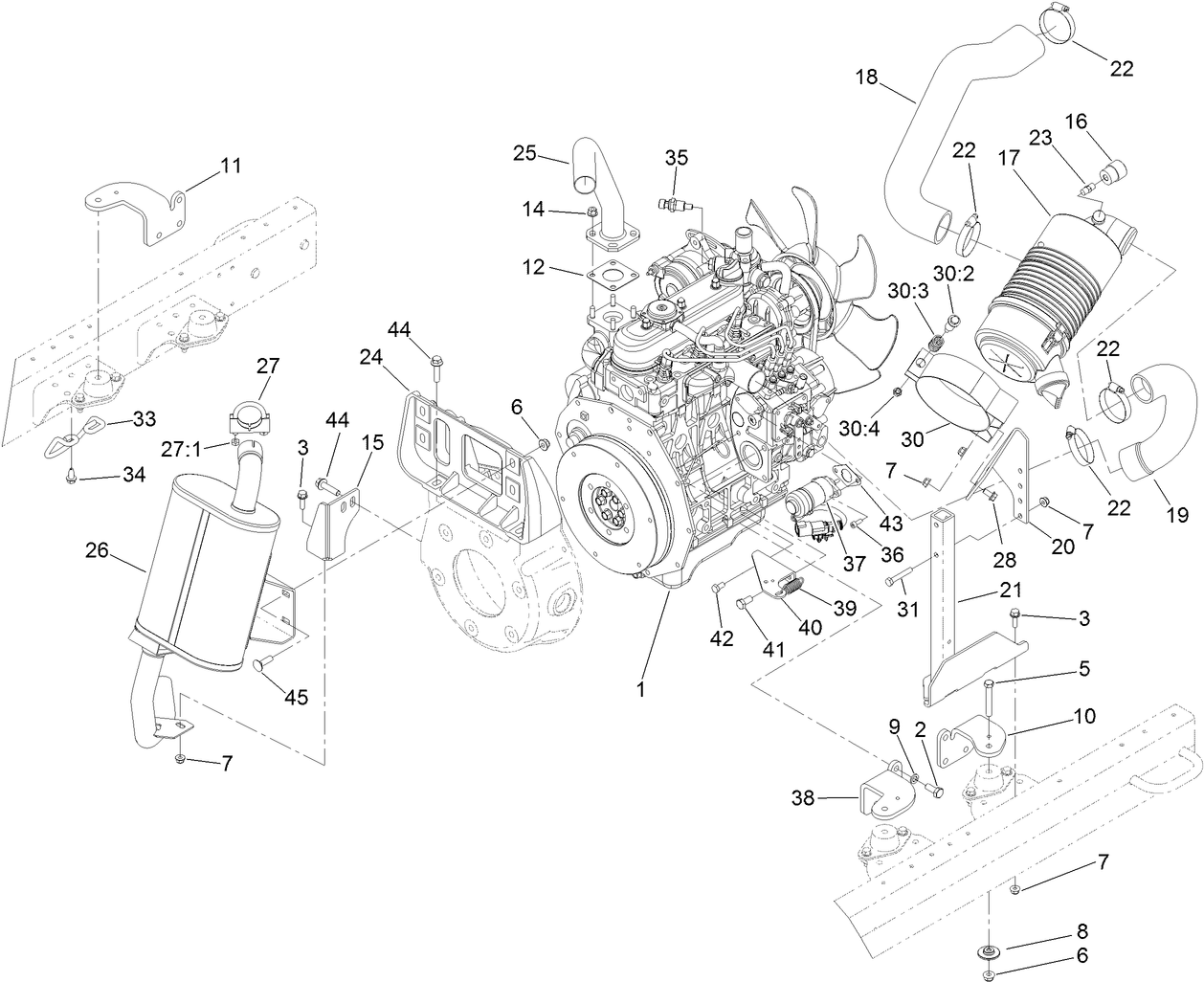 Engine, Air Cleaner and Muffler Assembly