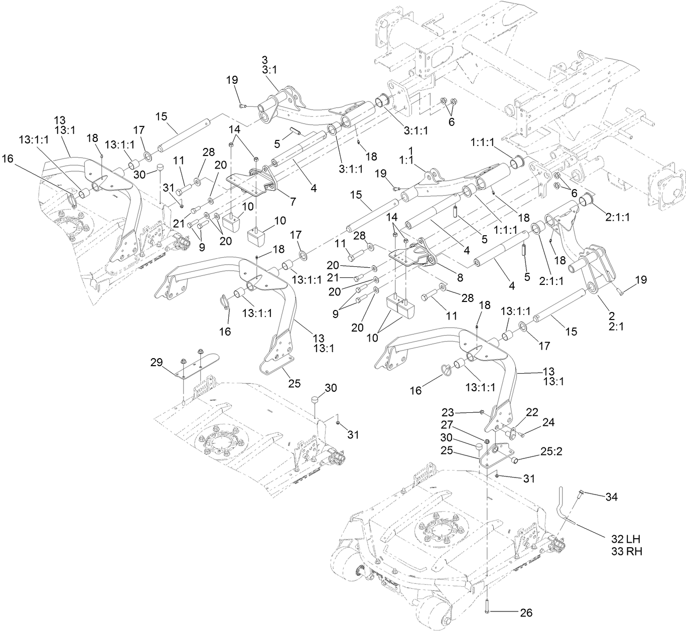 No. 1, 4 and 5 Lift Arm and Deck Assembly