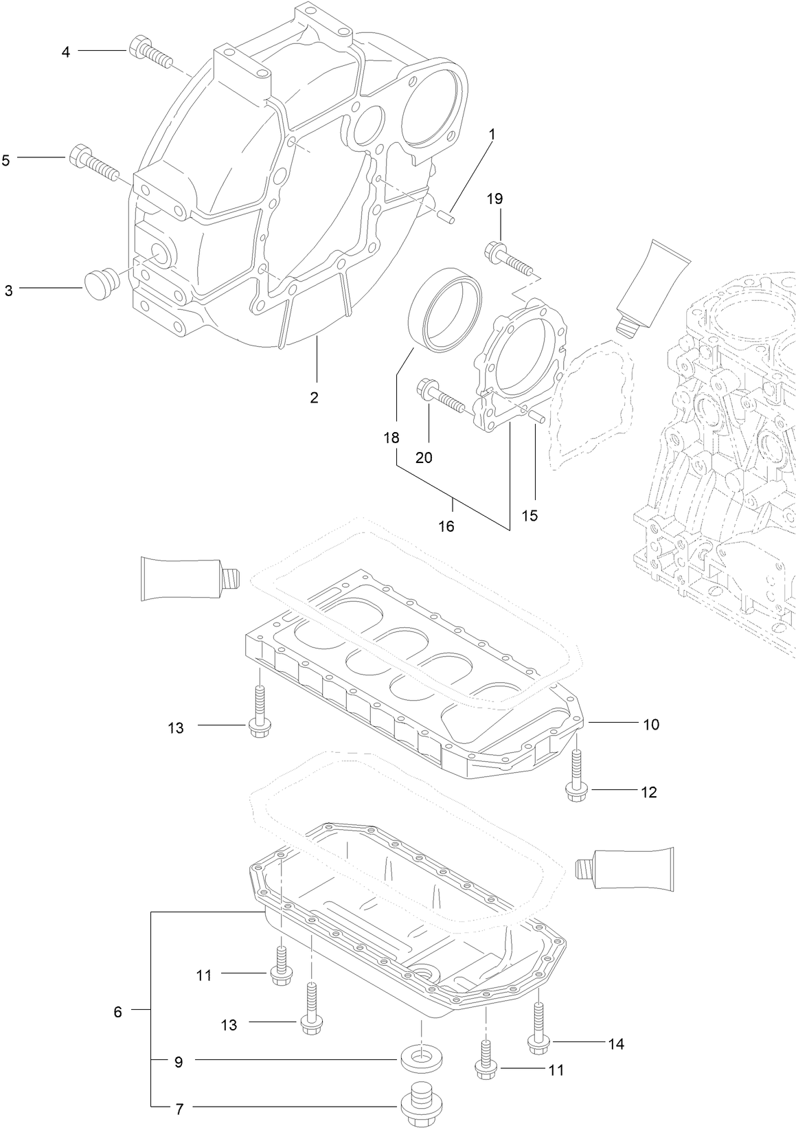 Flywheel Housing and Oil Sump Assembly