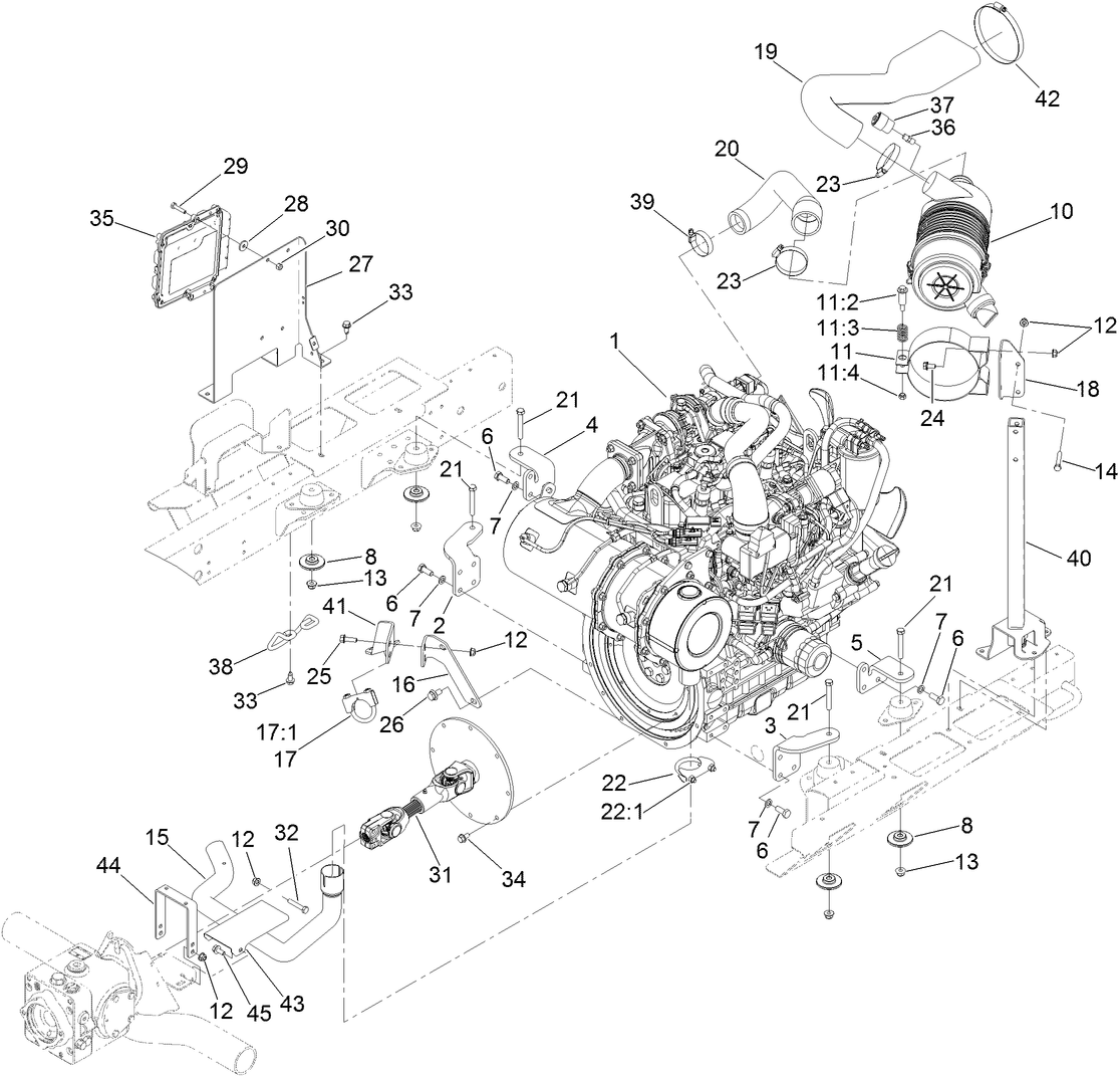 Engine, Air Cleaner and Drive Shaft Assembly