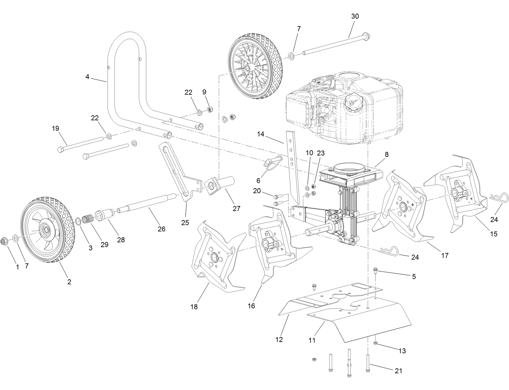 Tines and Wheels Assembly