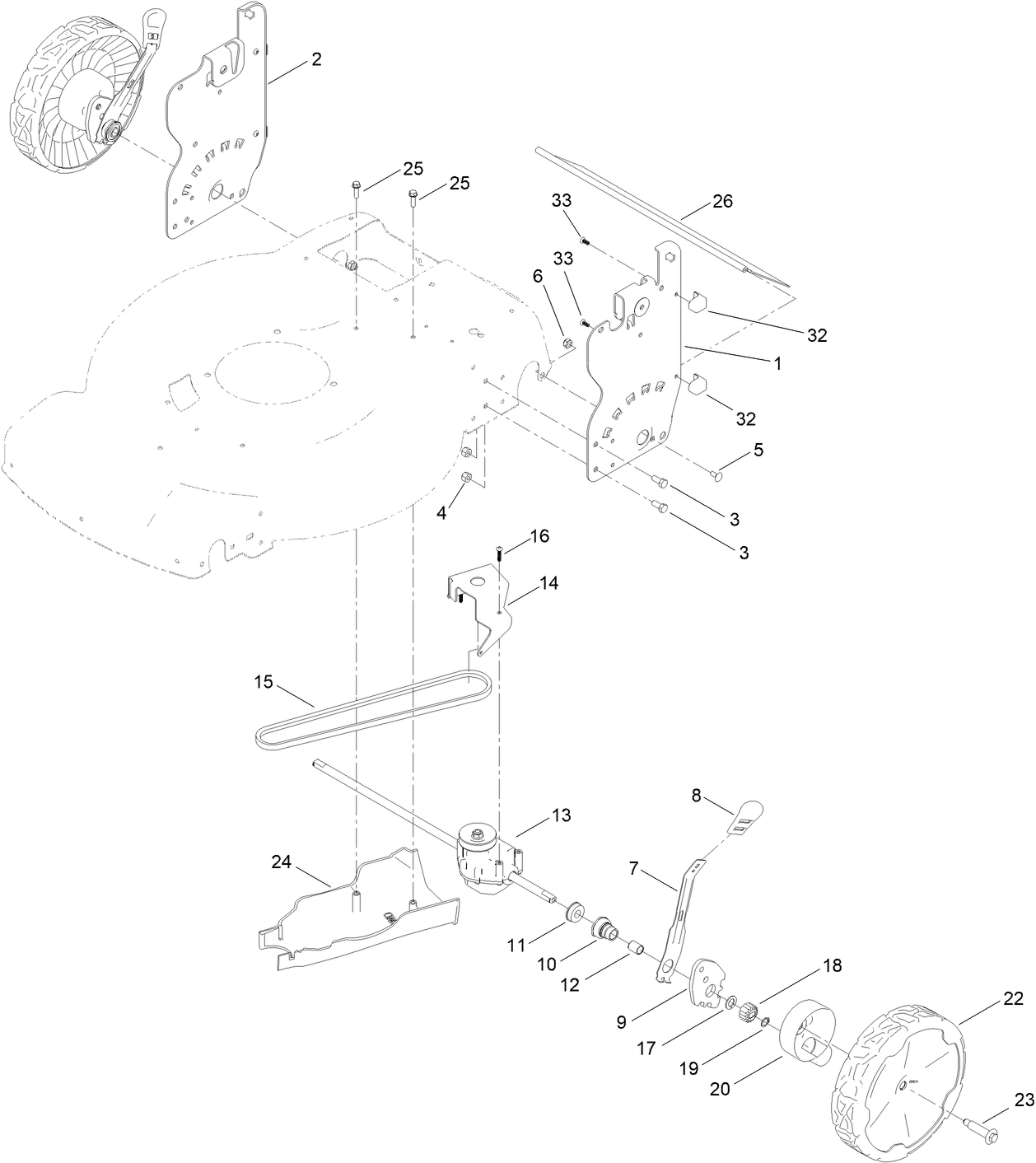 Rear Wheel and Height-of-Cut Assembly