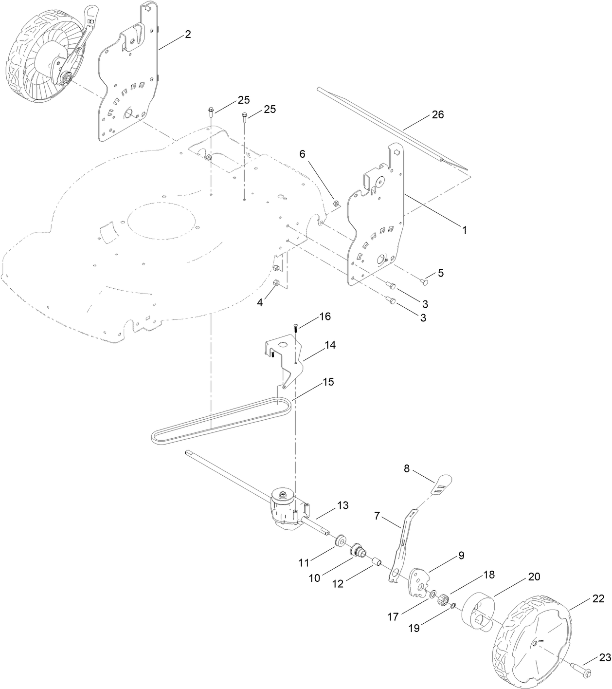 Rear Wheel and Height-of-Cut Assembly