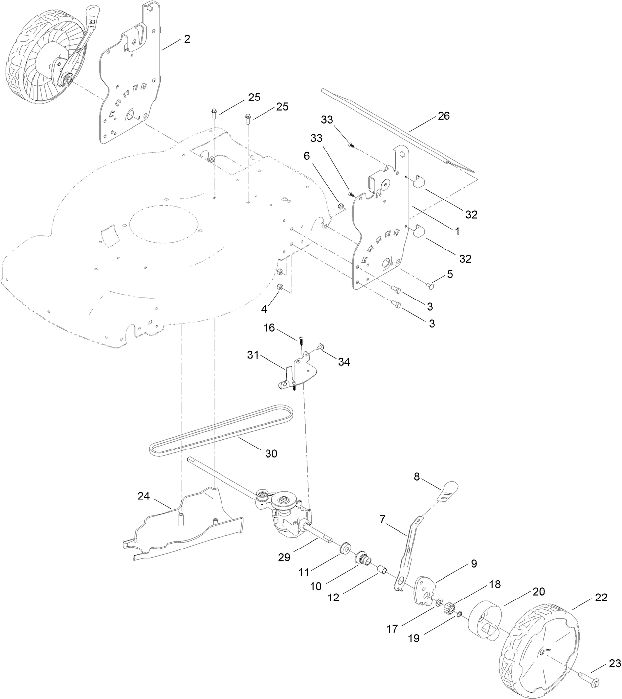 Rear Wheel and Height-of-Cut Assembly
