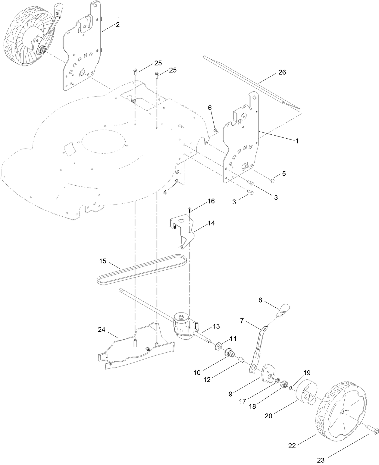 Rear Wheel and Height-of-Cut Assembly