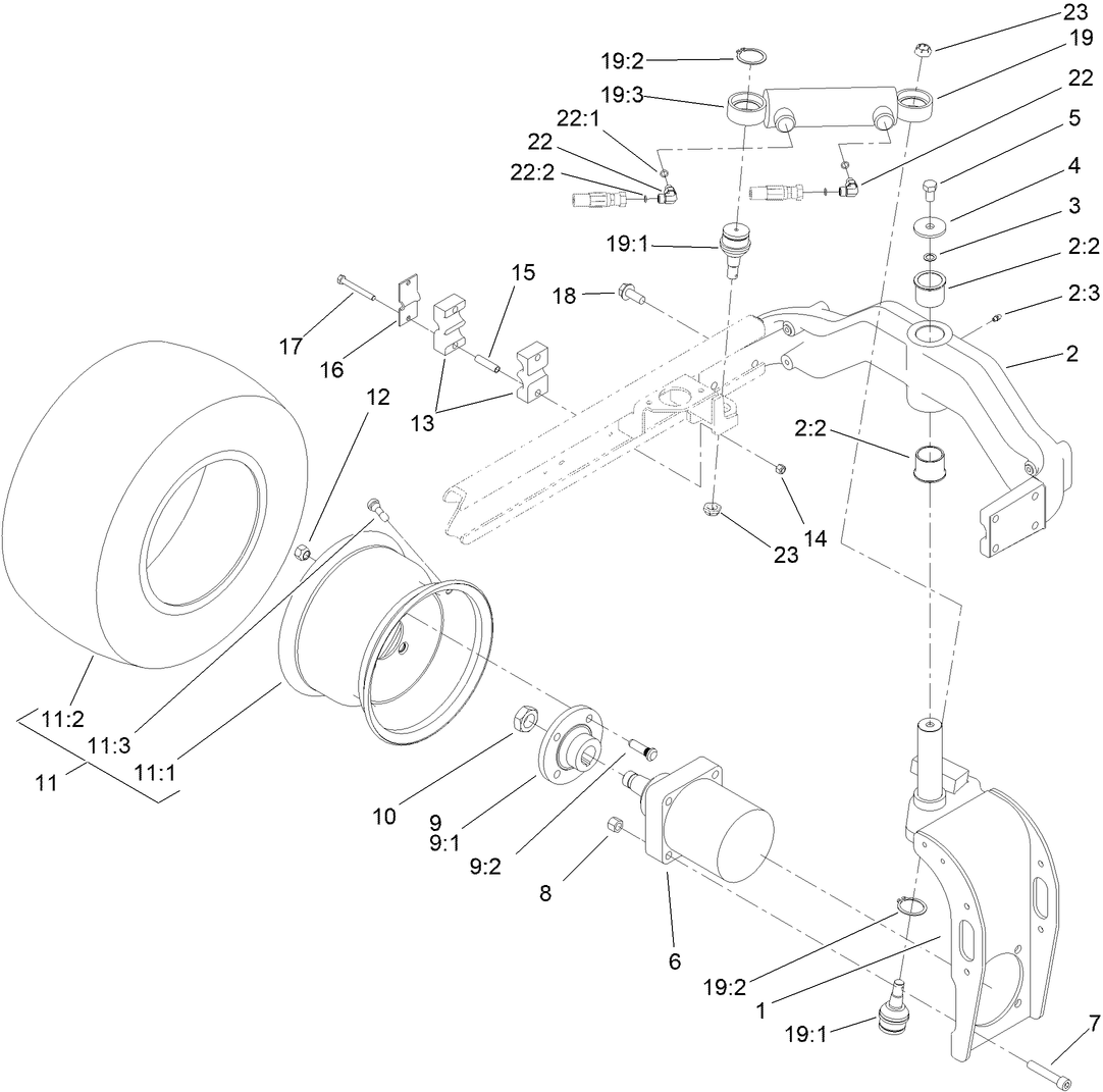 Rear Fork and Tire Assembly