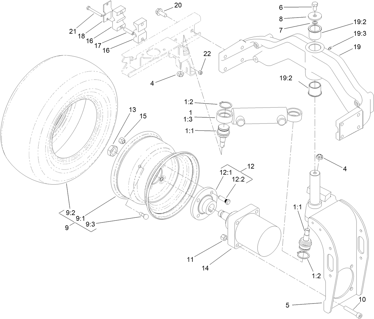 Rear Fork and Wheel Assembly