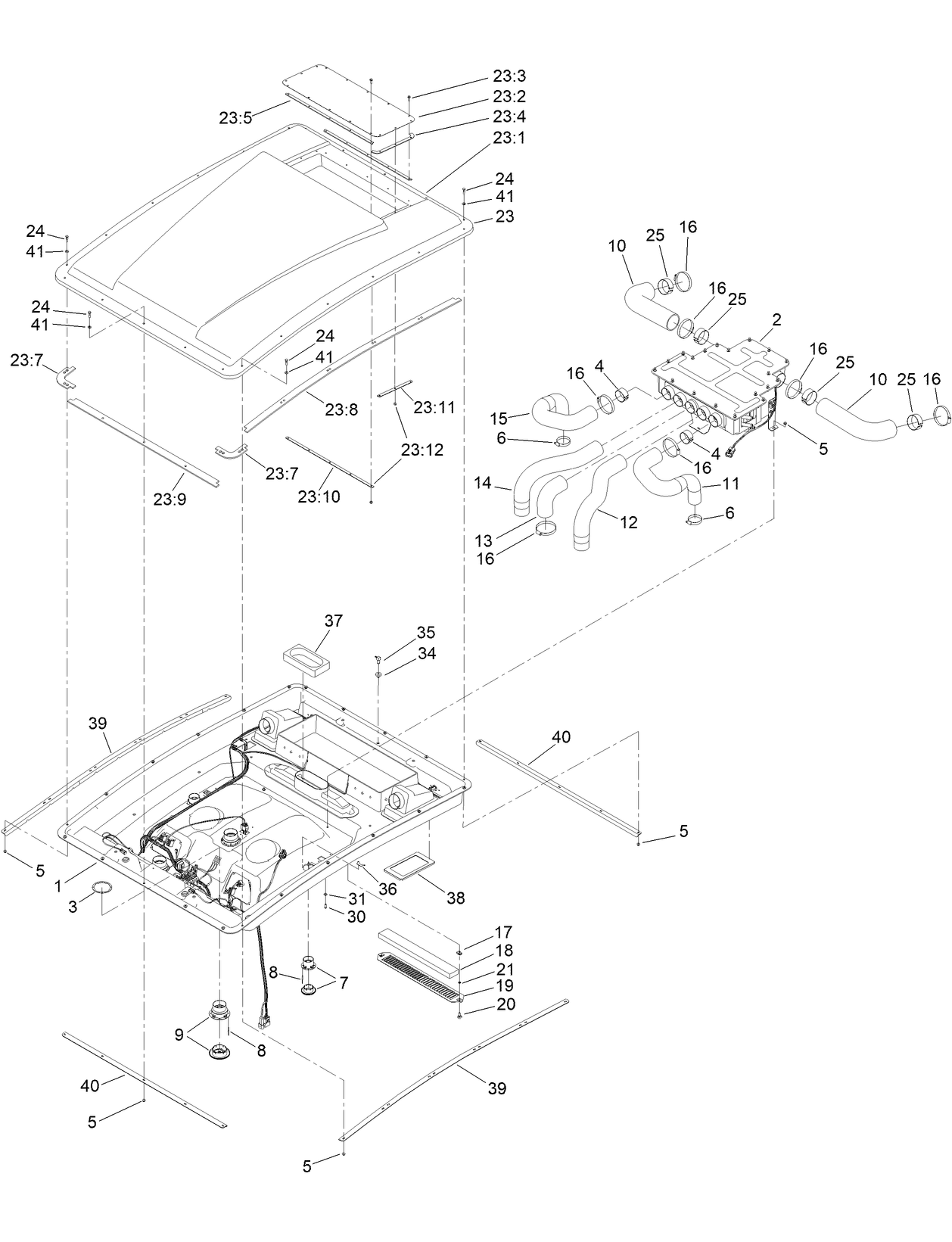 Roof, Headliner and Heat Mixing Box Assembly