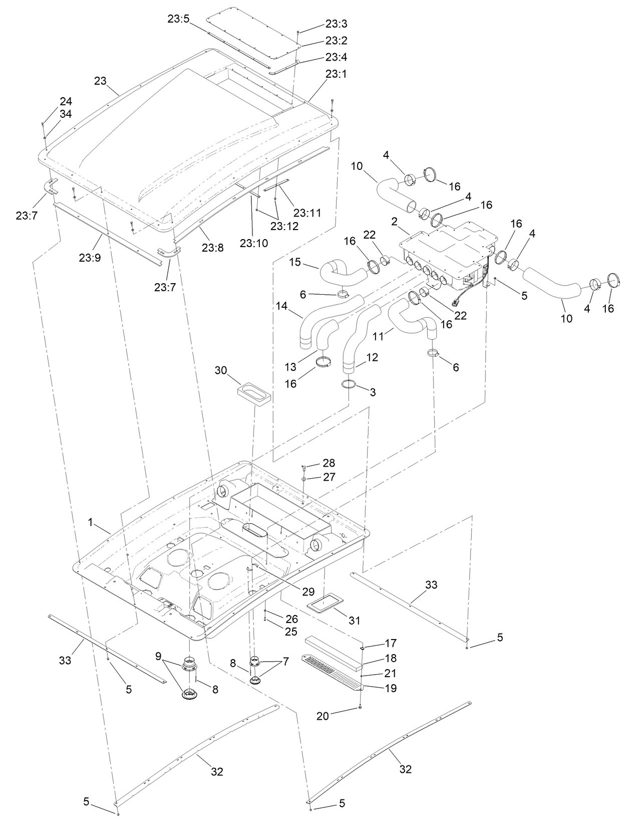 Roof, Heat Mixing Box and Headliner Assembly