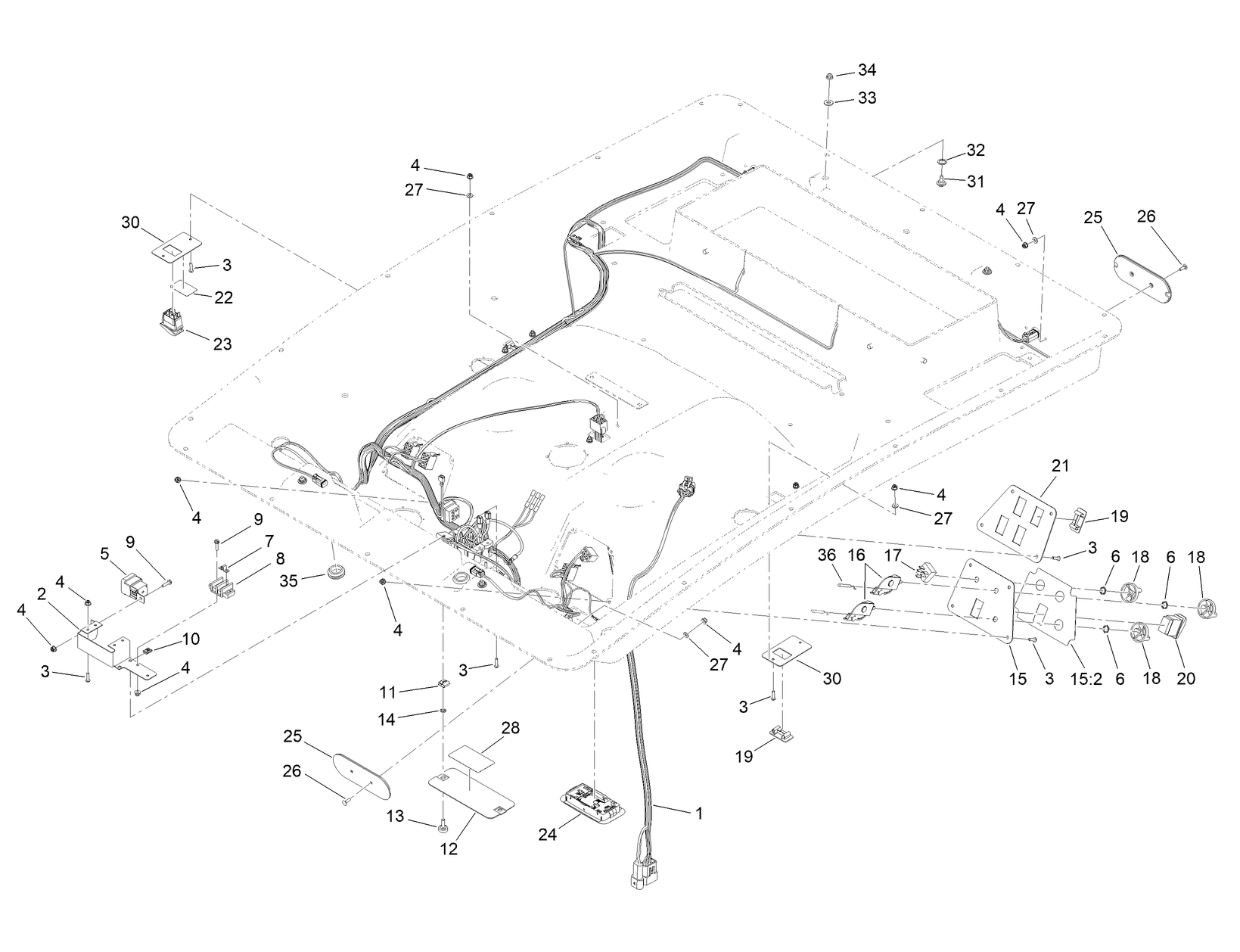 Headliner Wire Harness and Control Assembly