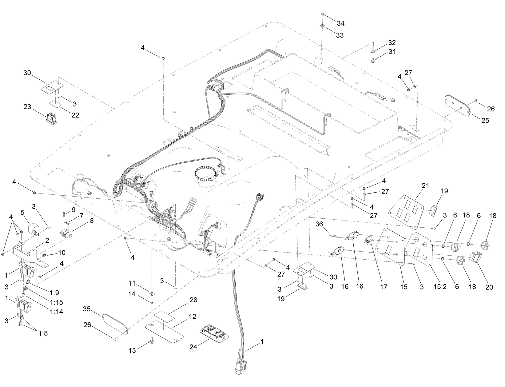 Headliner Wire Harness and Control Assembly