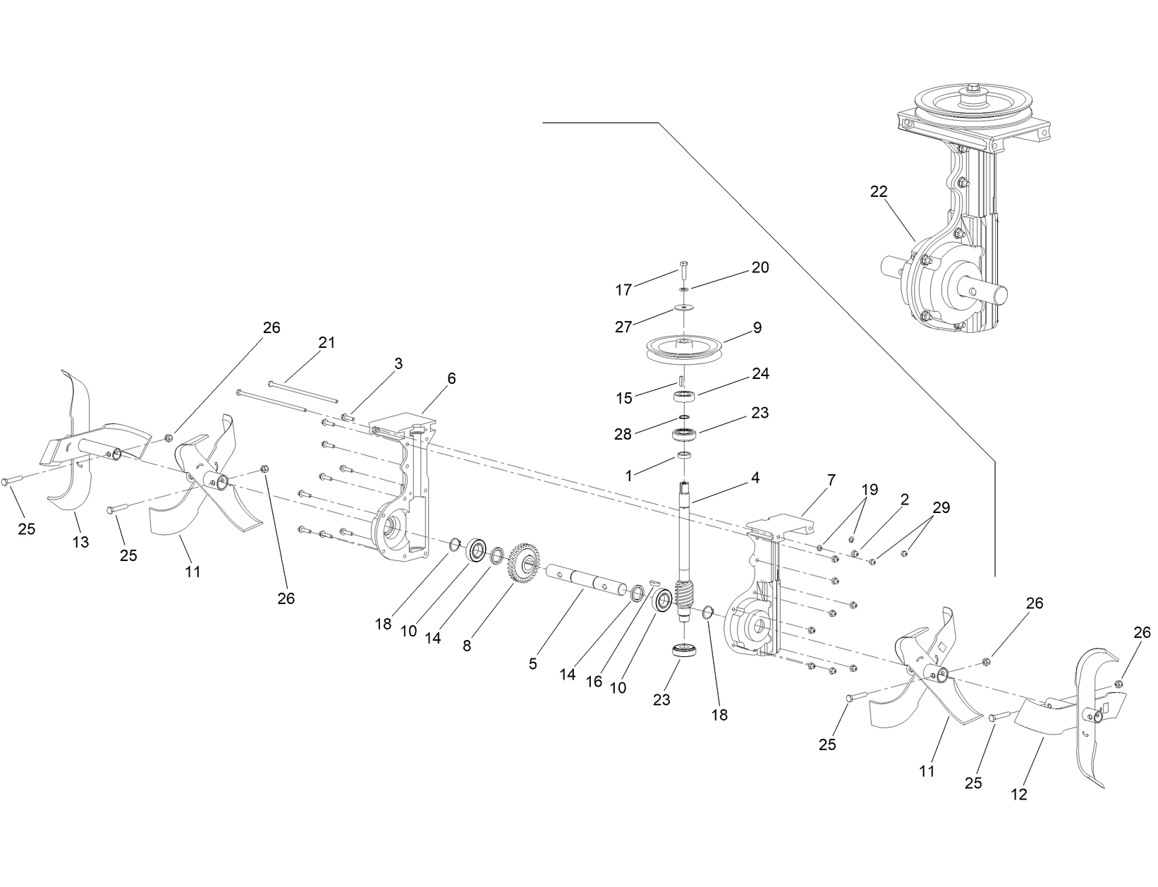 Tines and Transmission Assembly