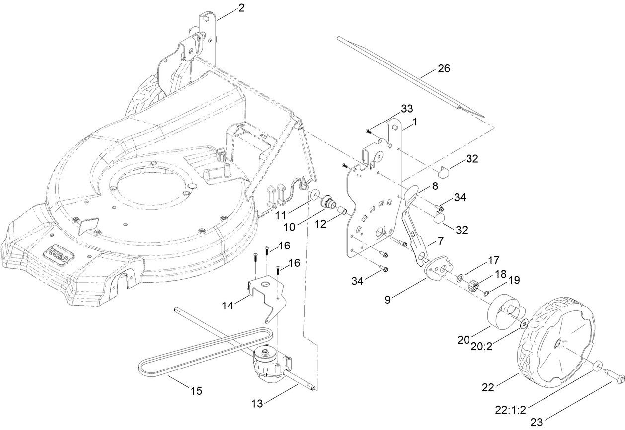 Rear Wheel and Height-of-Cut Assembly