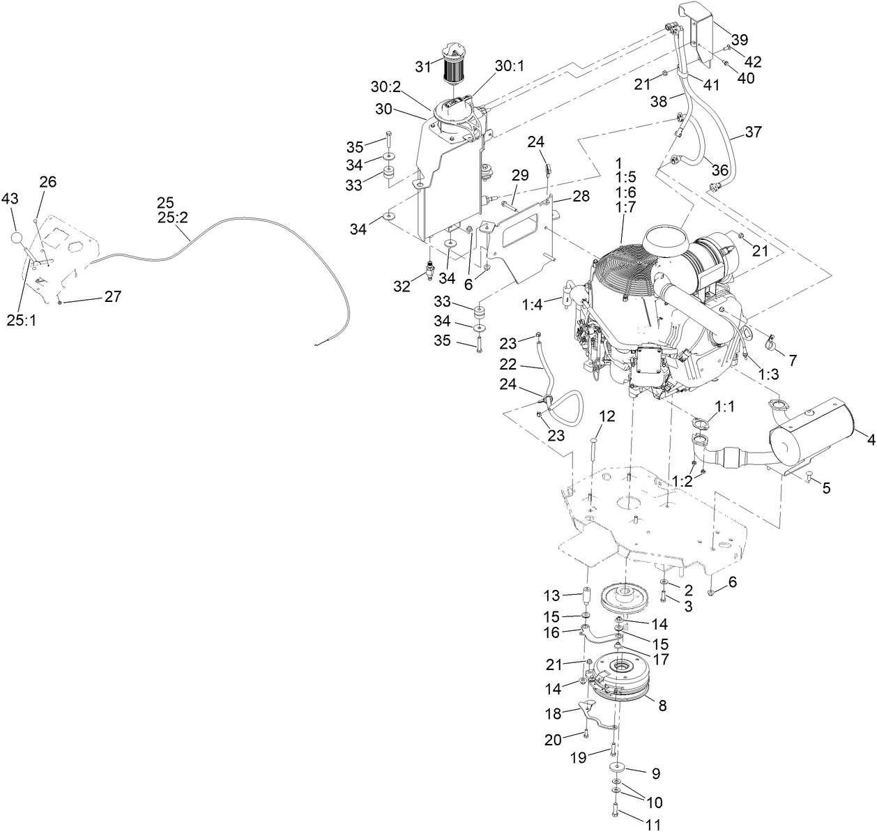 Engine, Clutch and Muffler Assembly
