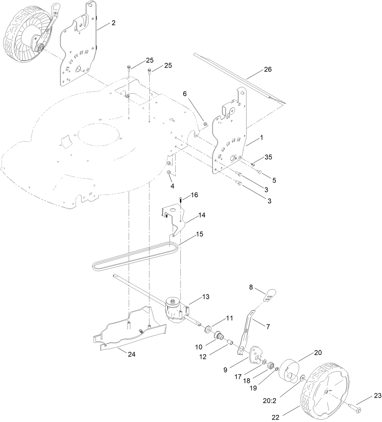Rear Wheel and Height-of-Cut Assembly
