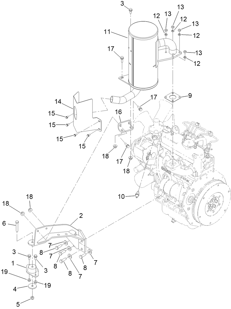 Muffler, Muffler Guard and Engine Mount Assembly