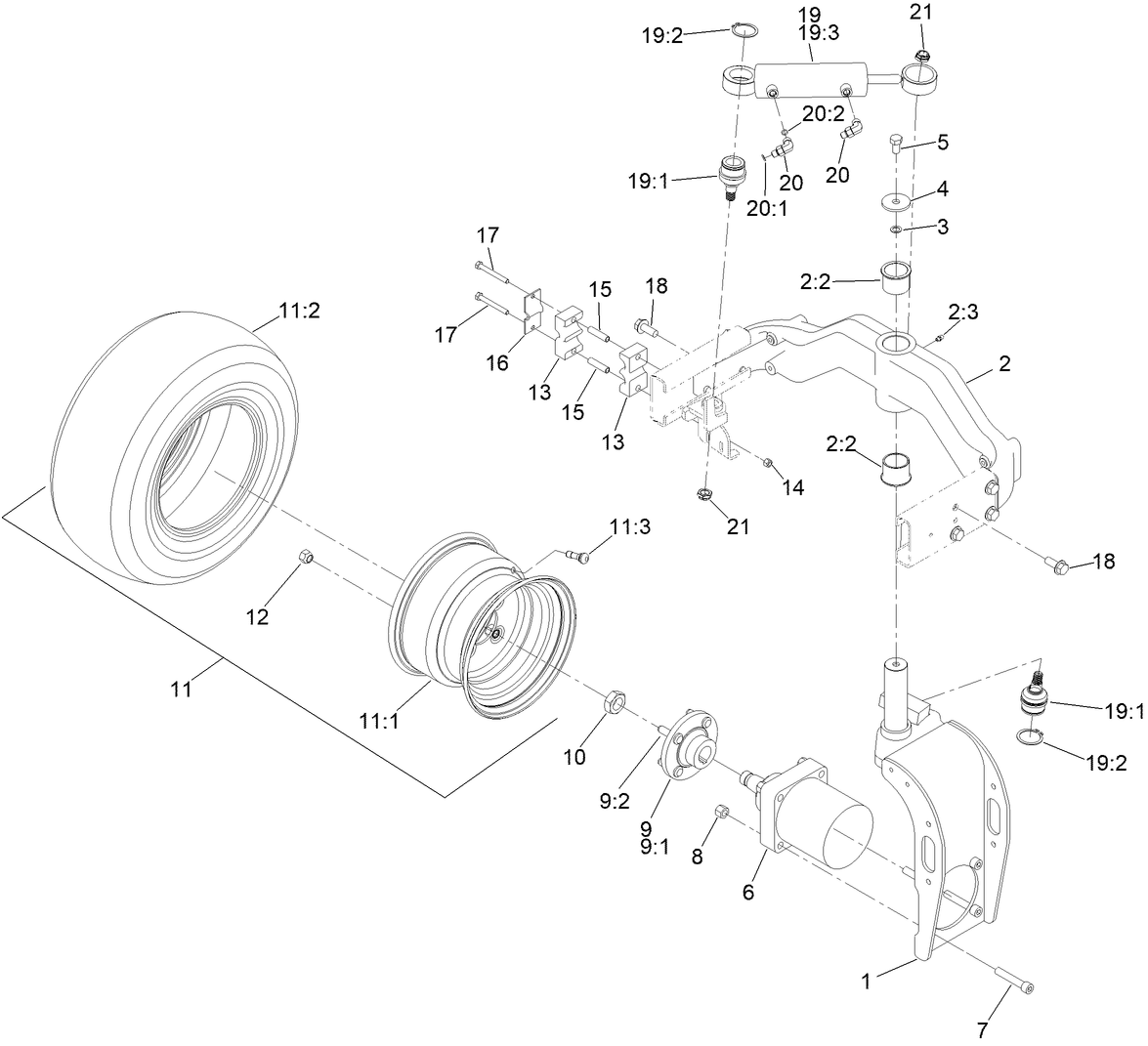 Rear Fork and Tire Assembly
