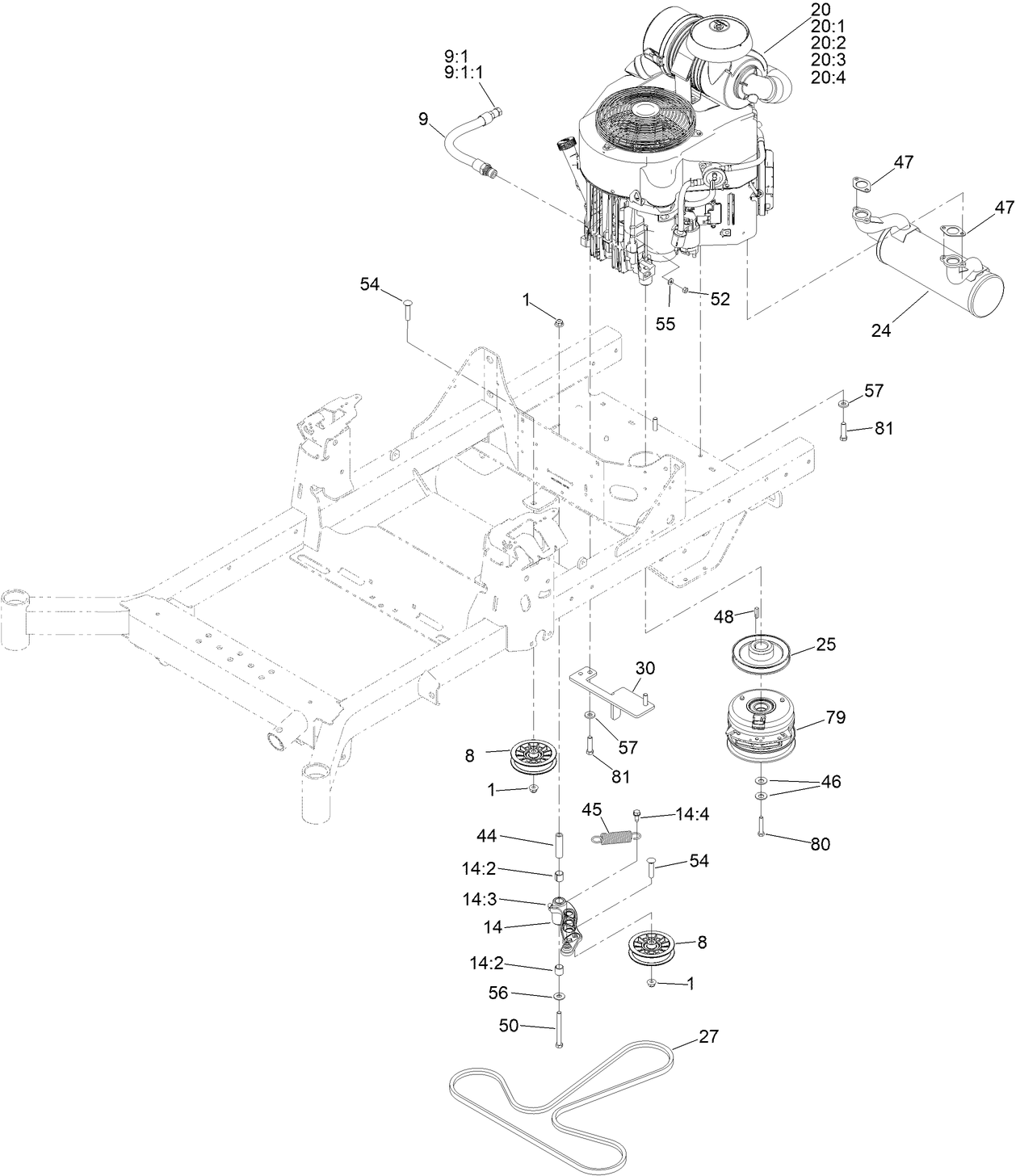 Engine, Clutch and Muffler Assembly