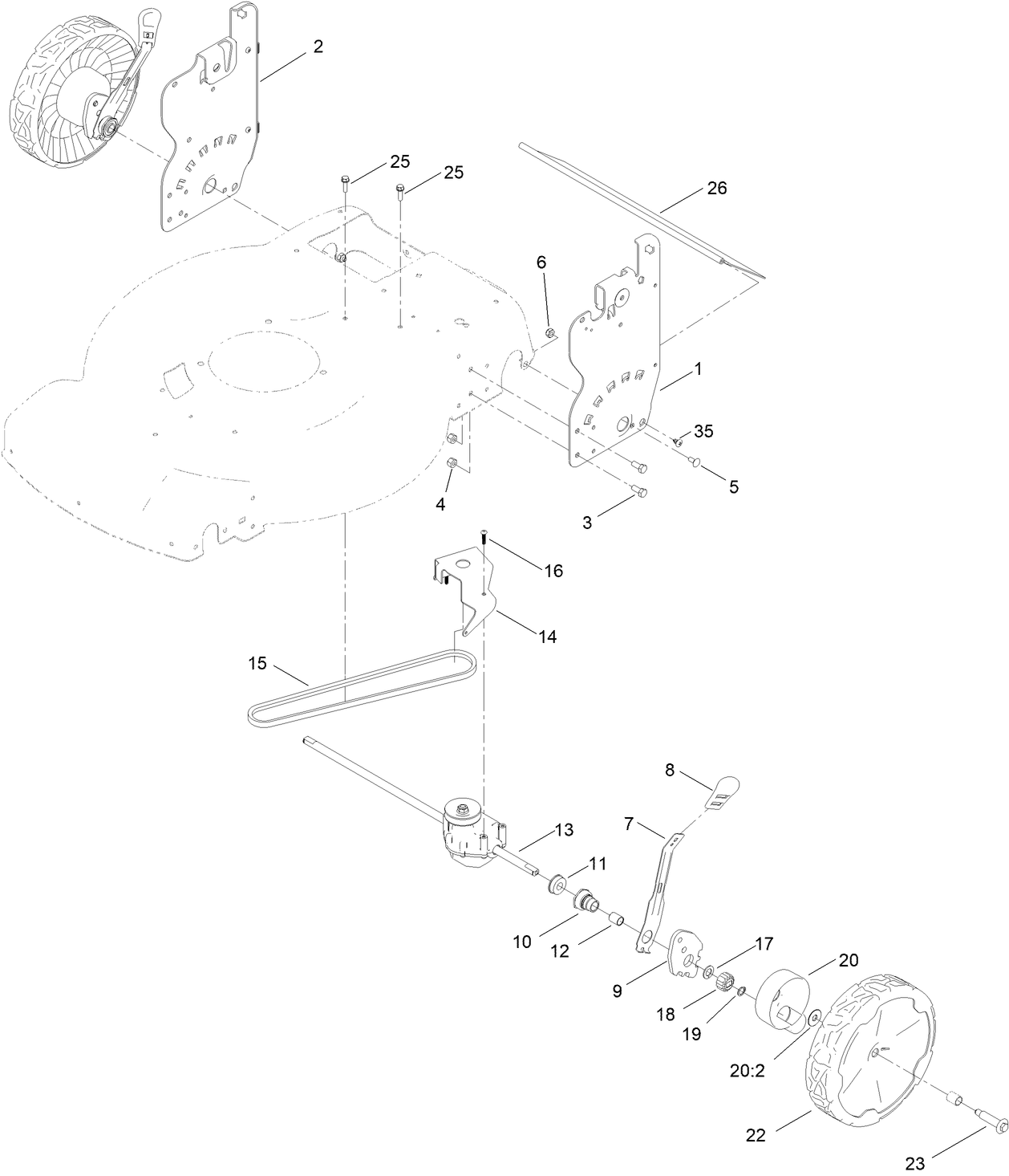 Rear Wheel and Height-of-Cut Assembly