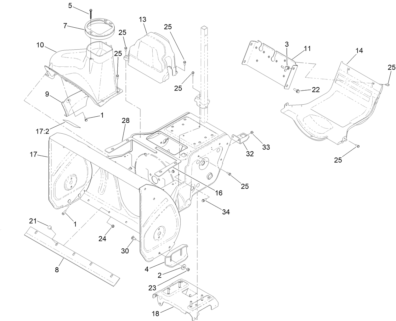 Main Frame and Auger Housing Assembly