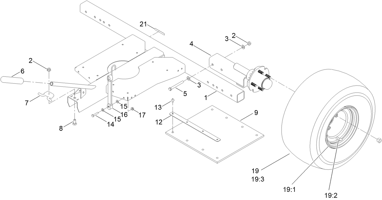 Main Trailer, Hub and Wheel Assembly