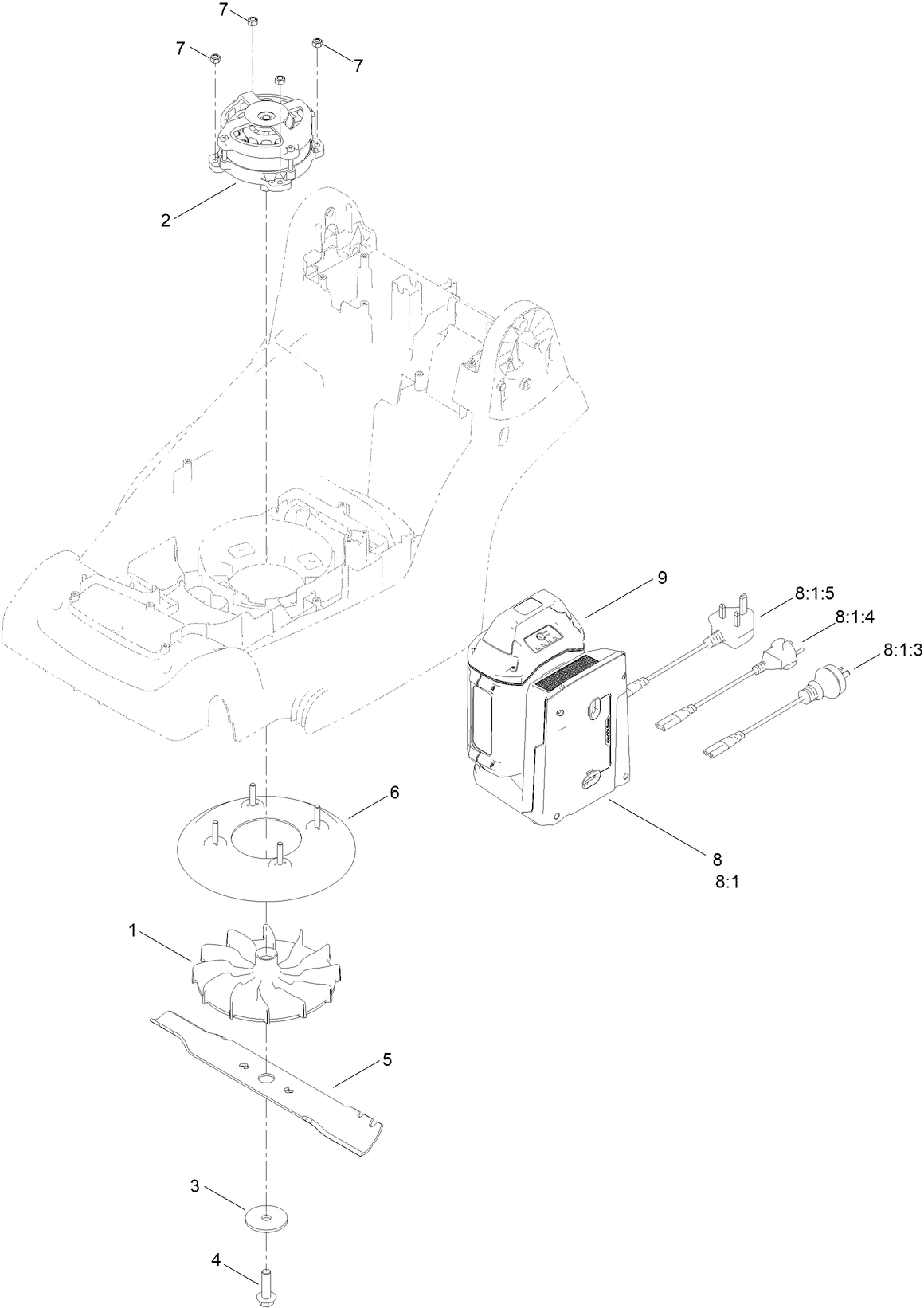 Motor, Battery and Blade Assembly