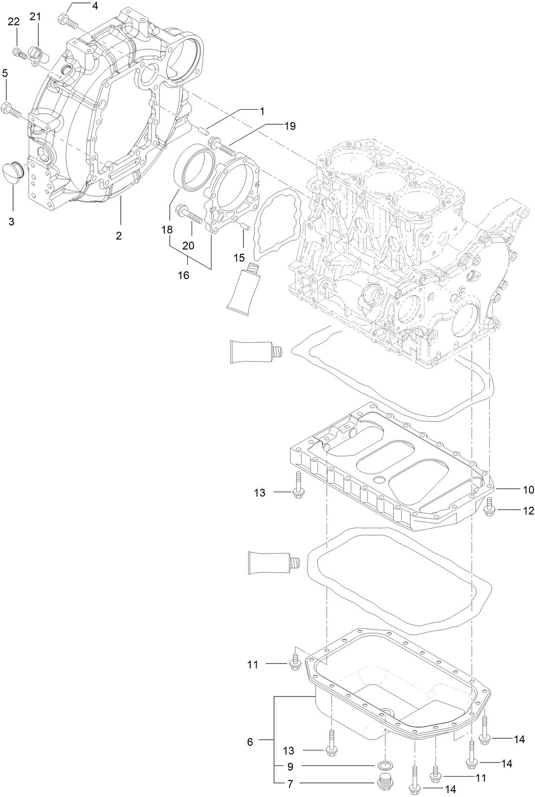 Flywheel Housing and Oil Sump Assembly
