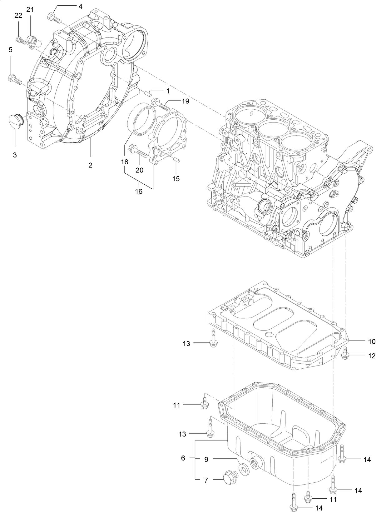 Flywheel Housing and Oil Sump Assembly