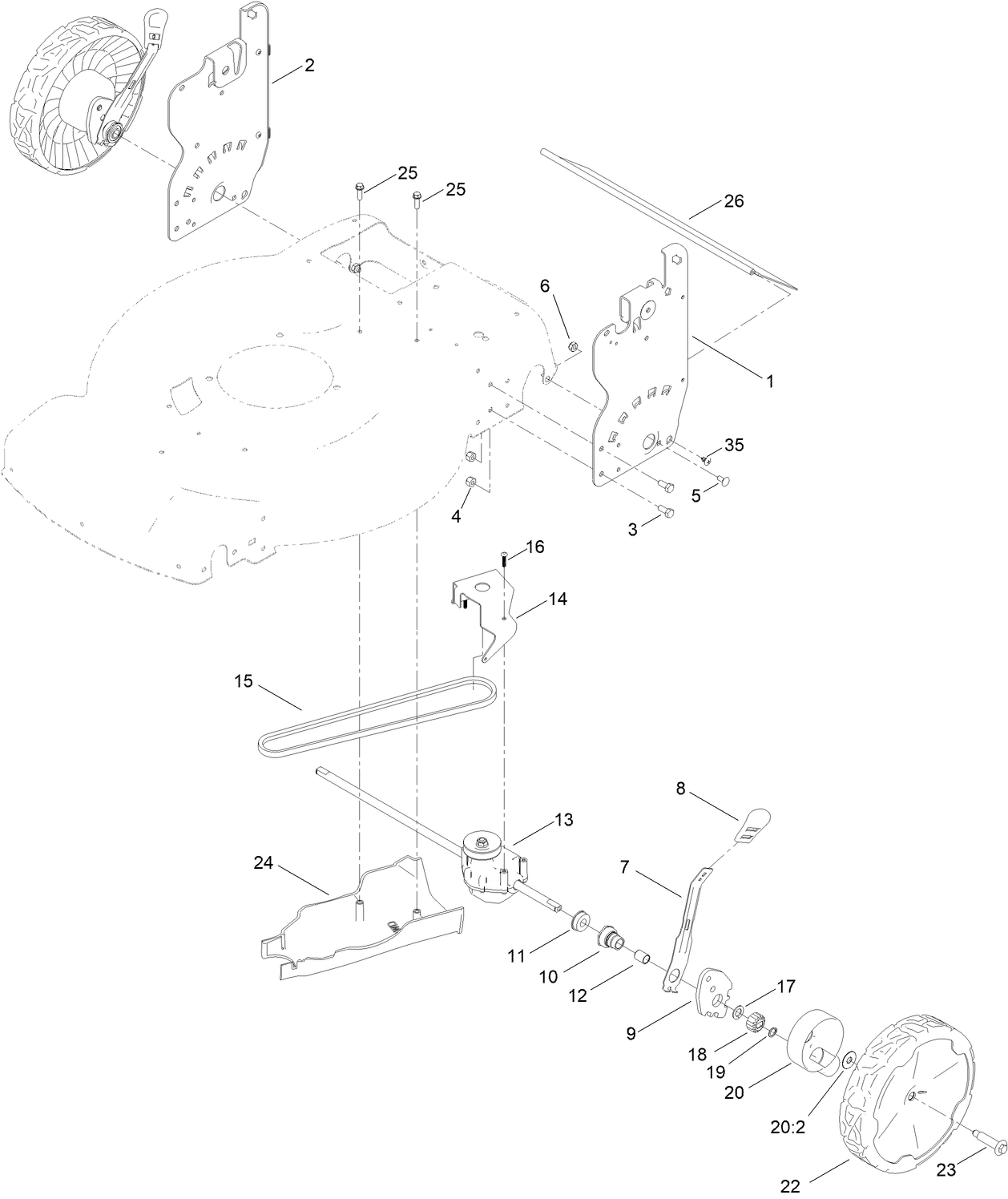 Rear Wheel and Height-of-Cut Assembly