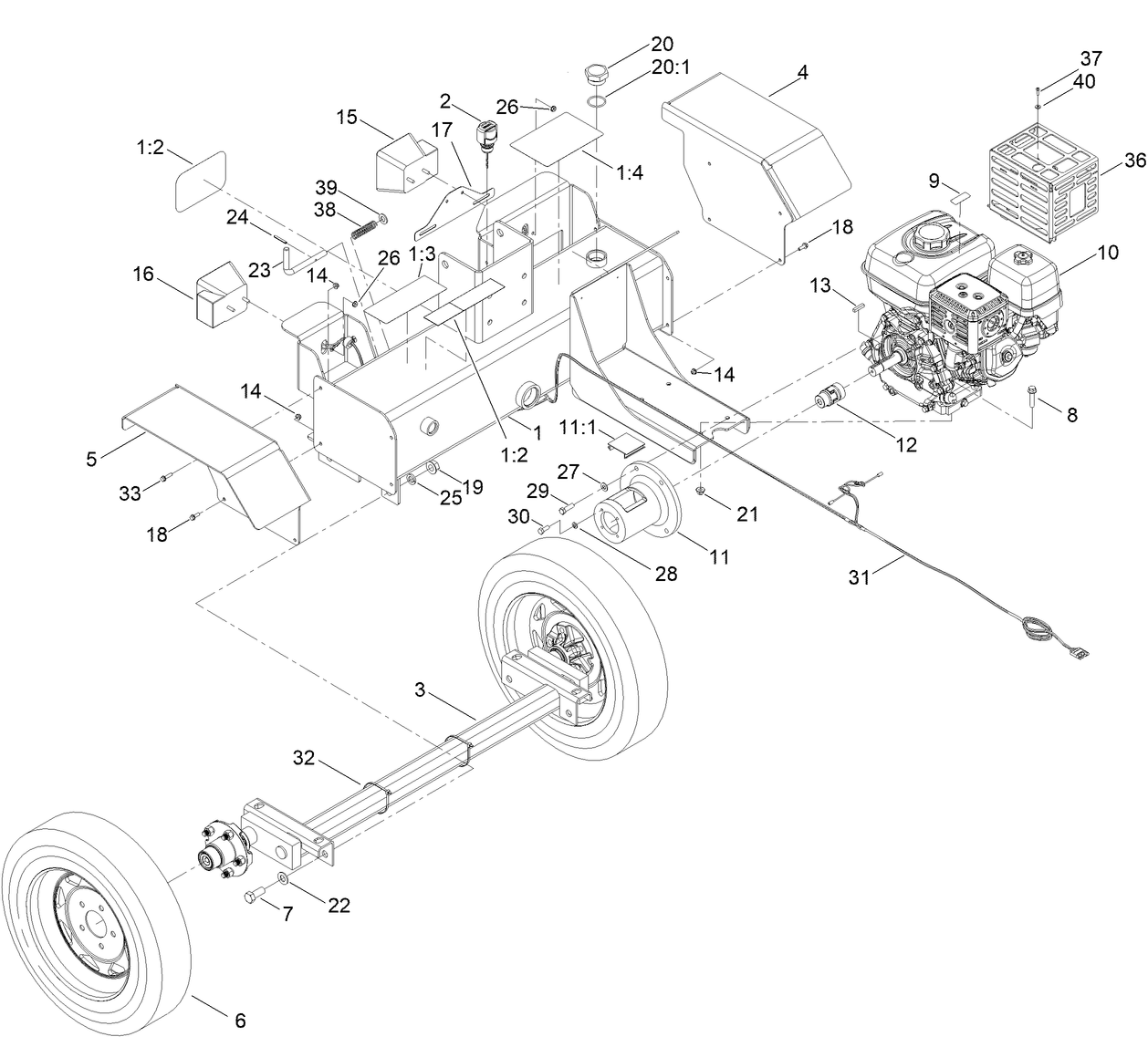Engine, Axle and Hydraulic Tank Assembly