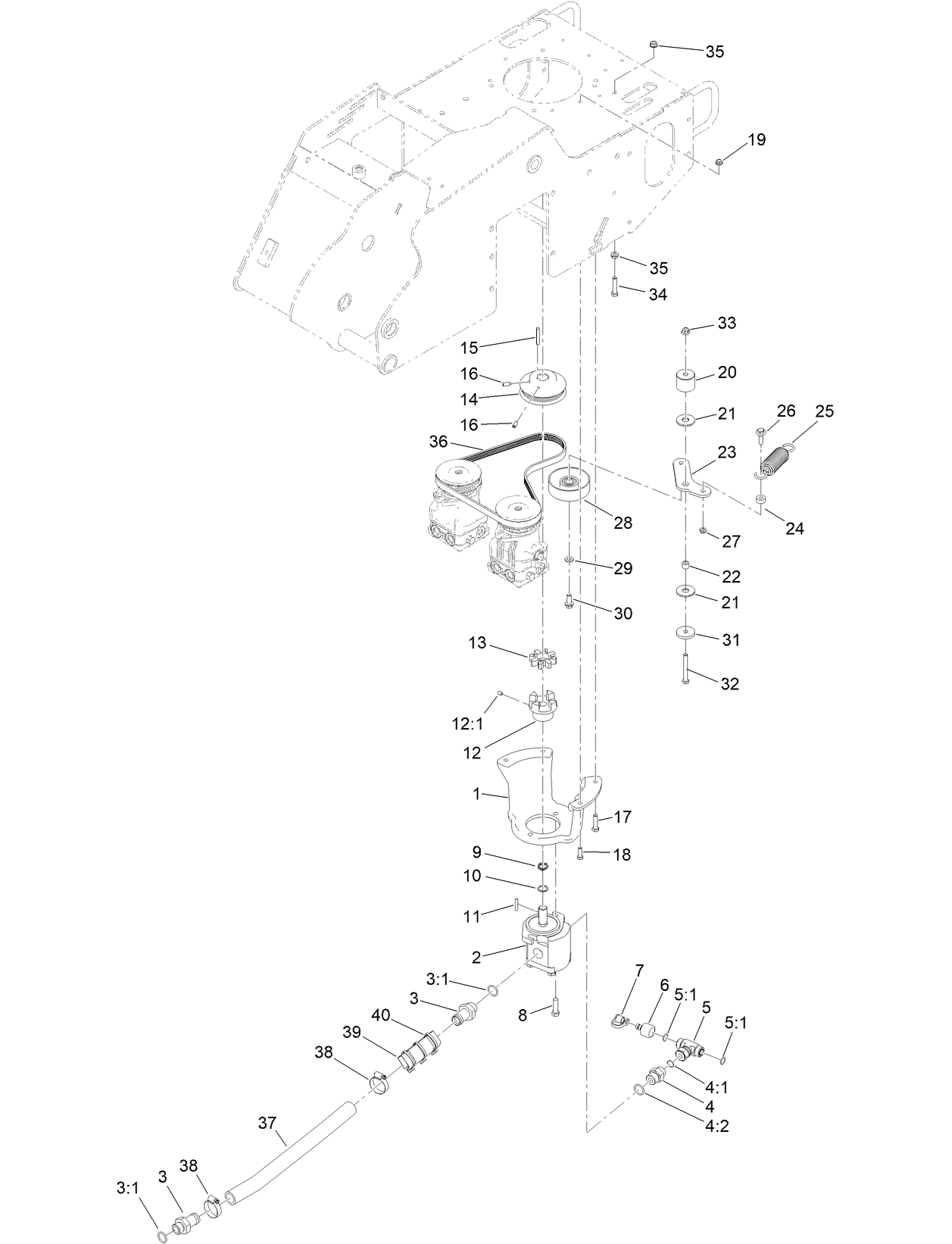 Gear Pump, Idler Arm and Pulley Assembly