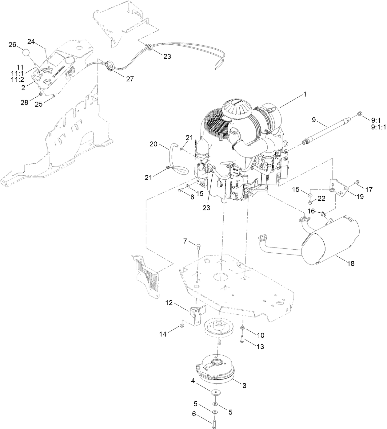 Engine, Clutch and Muffler Assembly